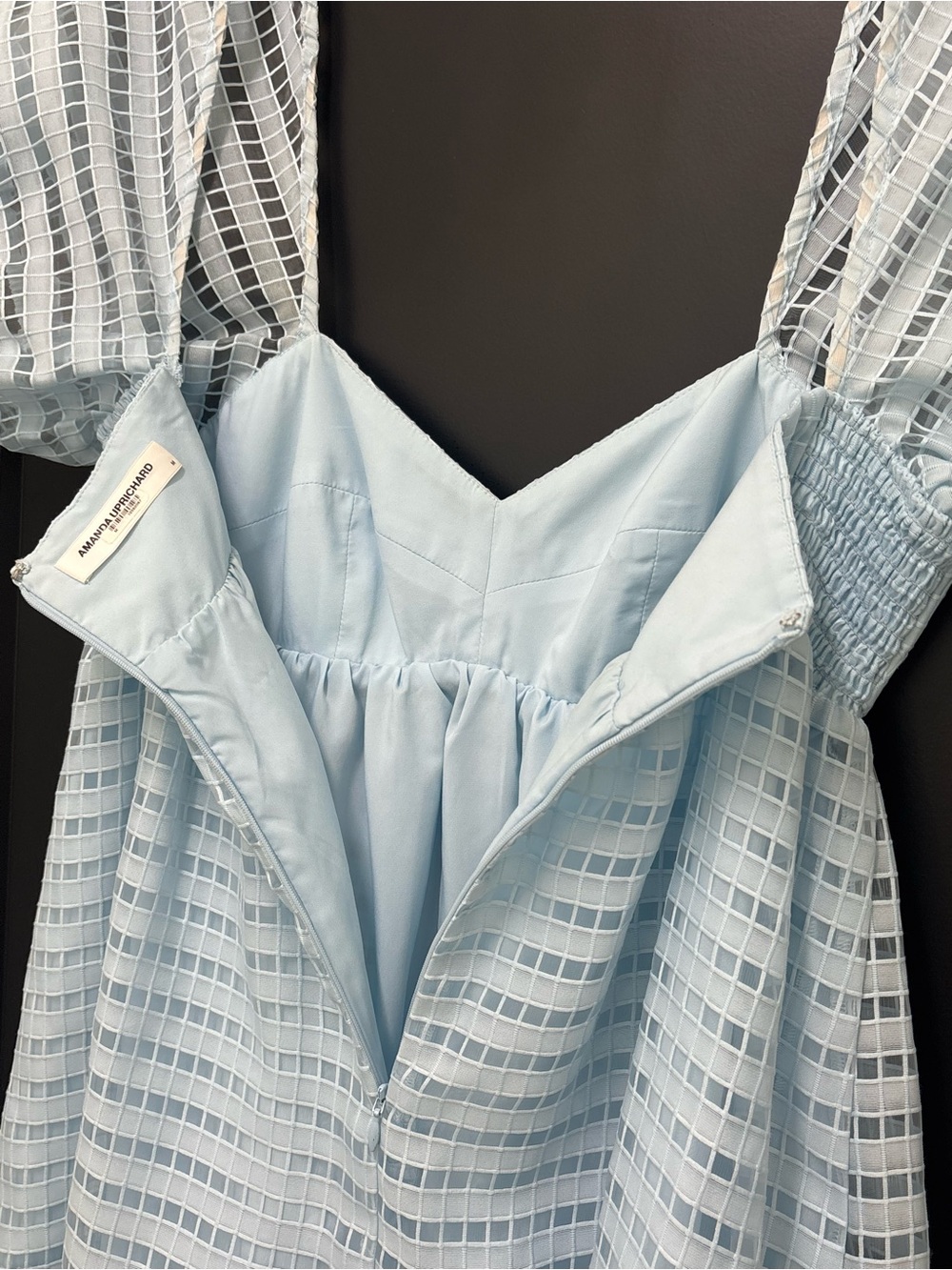 Amanda Uprichard Sicily Mini Dress Powder Blue Textured Puff Sleeve Medium - Picture 8 of 14